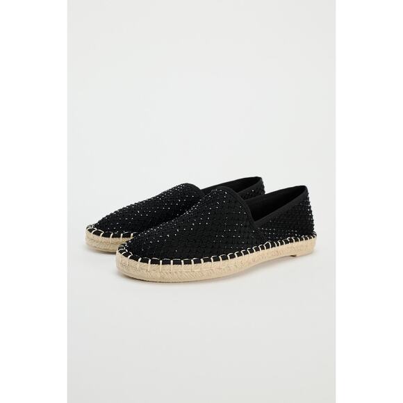 ZARA Black Sequin Espadrilles NWT Size 6.5 Slip-On Flats Summer Sparkle Vibes - Picture 2 of 10